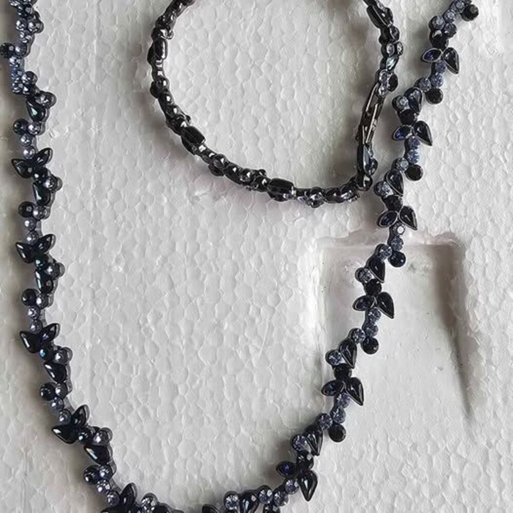 Vintage Givenchy Blue Crystal Flowers Bracelet and Necklace Set
